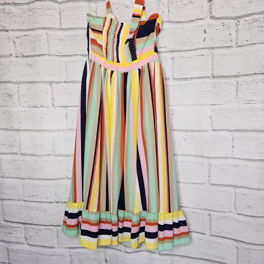 Modcloth Womens Multicolor Frequent Piquant Stripe Ruffle Hem Halter Dress Small - Picture 7 of 15